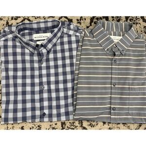 Lot of 2 Mizzen+Main Leeward Shirt Mens Large Trim Fit Plaid Dot Button Down